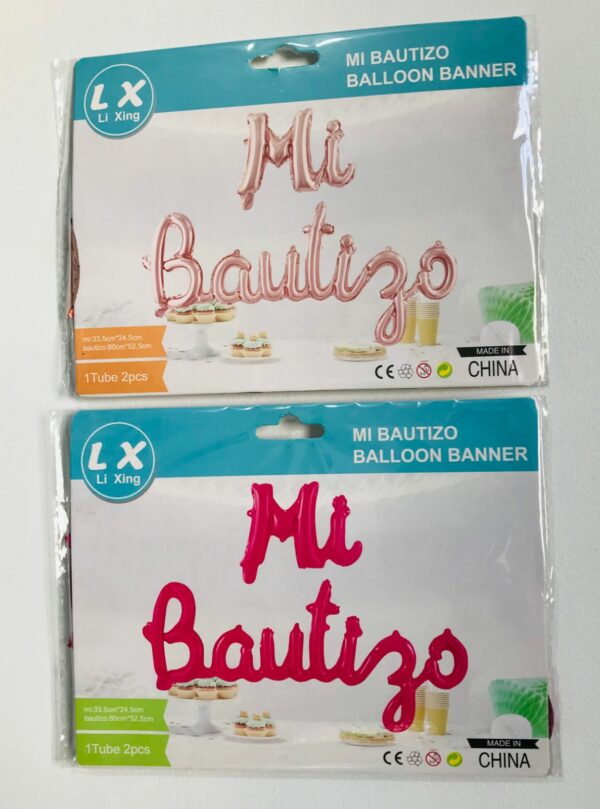 Globo Frase "Mi Bautizo" Cursiva x10u (1 c/u)