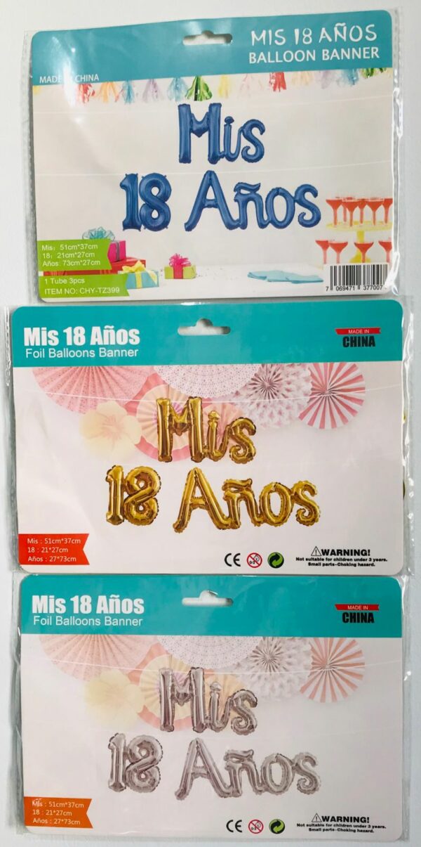 Globos Frase "Mis 18 años" Cursiva x10u (1 c/u)