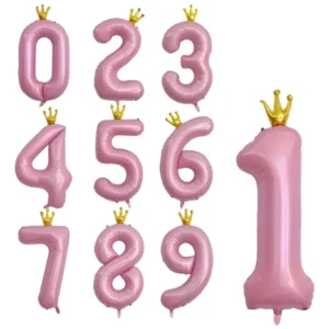 Globo Blíster Numero con Corona Rosa 40" ($0,73 c/u) x10U