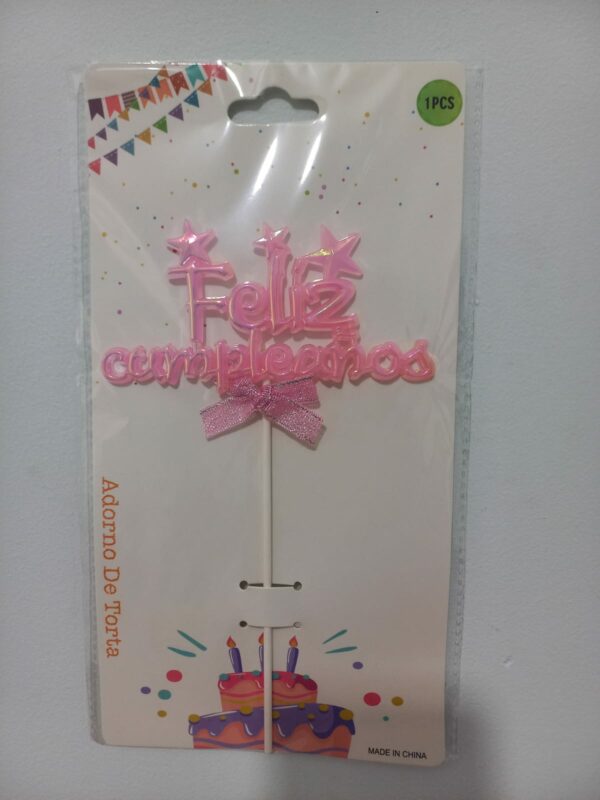 Topper "Feliz cumpleaños" Tornasolado x12u (0,66 c/u) - Image 4