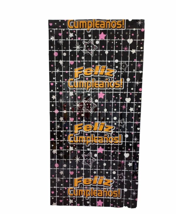 Cortinas con frase "Feliz cumpleaños" cuadradas x10u ($0,65 c/u)