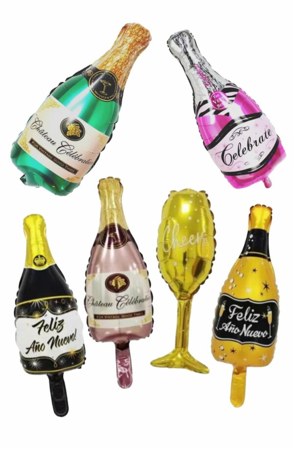 Globo figura mini botellas Happy New Year 15" x50u