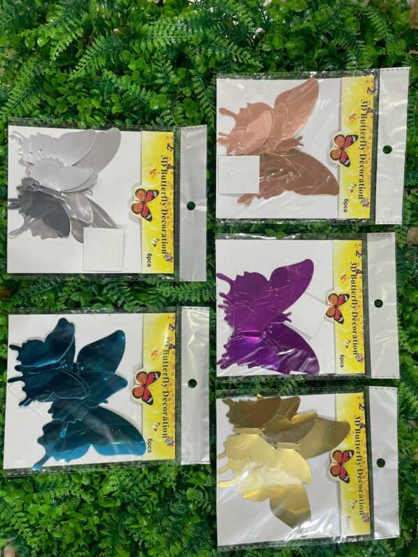 Mariposas 3D Espejadas Adhesivas lisas 6pcs x12u ($0,45 c/u)