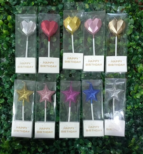 Velas metalizadas Corazón y estrella x10u ($0,35 c/u)