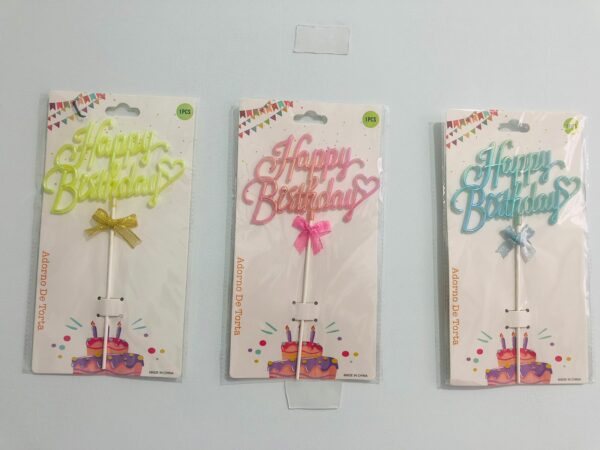 Topper para tortas "Happy Birthday" x12u ($0,66 c/u)