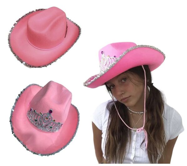 Sombrero Cowboy Rosa con Corona cotillon xU