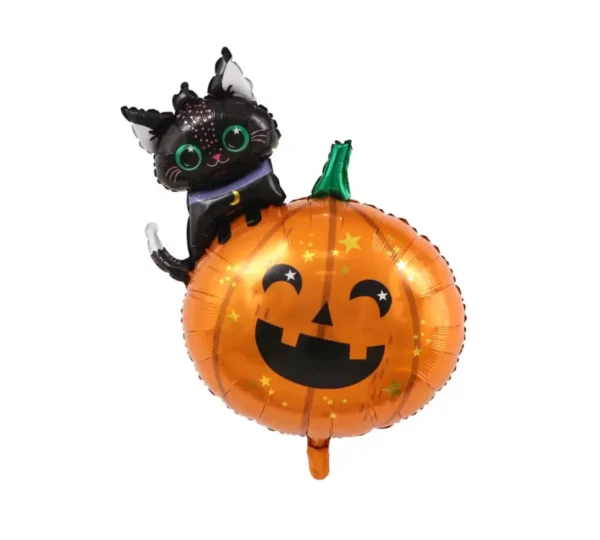 Globo Figura Calabaza Con Gato 69*84cm x10u (0,55 c/u)