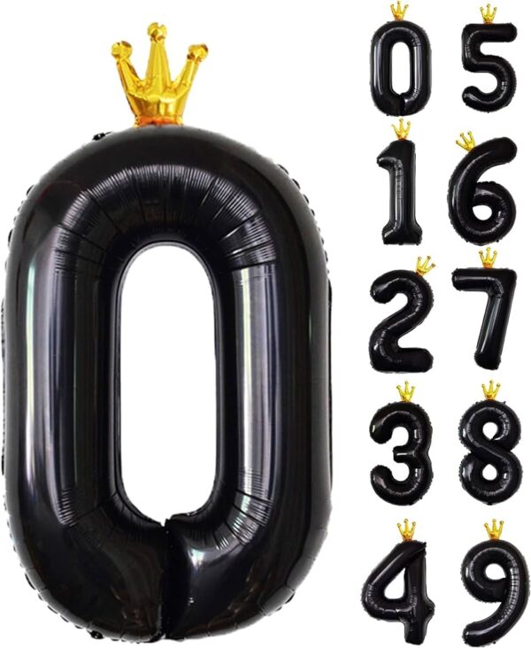 Globo Blíster Numero con Corona Negro 40" ($0,73 c/u) x10U